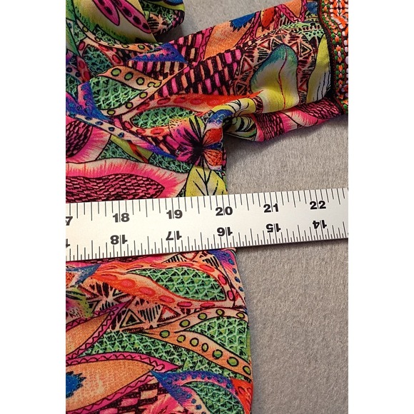 Macy's Tacera Women's M Summer Beach Party Boho 70's 3/4 Flare Neon Floral - Picture 6 of 12